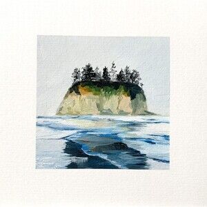 8x8 PNW Original Oil Painting La Push Beach Seascape Pacific Coastal Art Signed